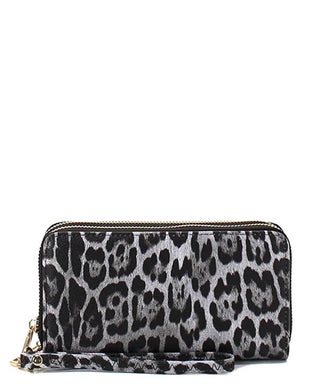 Leopard Print Double Zip Wristlet Wallet