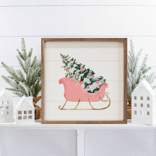 Pink Sleigh With Christmas Tree White