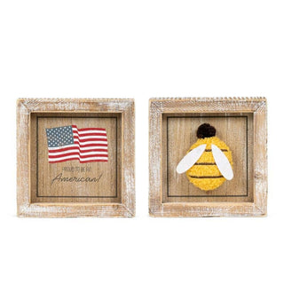 5x5 Reversible Proud American/Bee wood frame sign