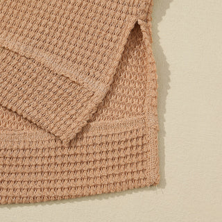 Khaki Waffle Knit High Slits Oversized Top