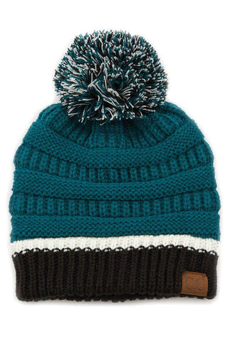 C.C Team Color Ribbed Beanie with Pom Winter Hat