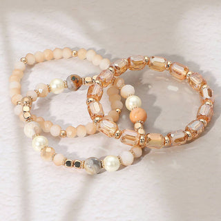 Pearl Natural Stone Faceted Beaded Stretch Bracelet