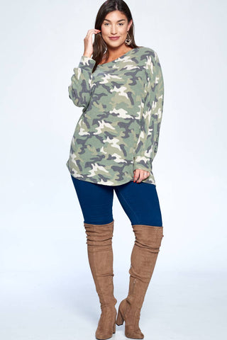 Soft Camo Printed Dolman One Shoulder Top