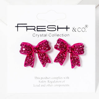 Fuchsia Rhinestone Bow Shape Post Earrings