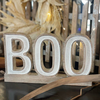 Wooden Carved BOO on Base