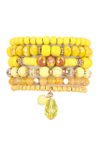 BEADED NATURAL STONE WOOD BRACELET