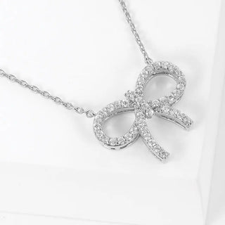 White Gold Dipperd Bow Rhinestone Necklace