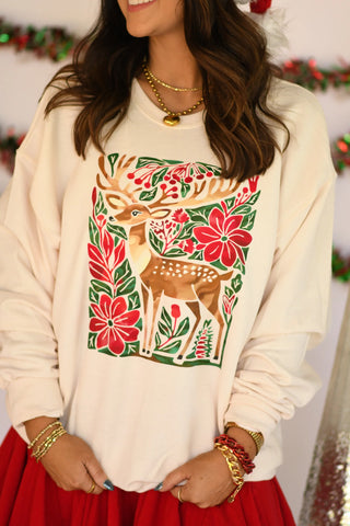 Floral Deer Cream Sweatshirt