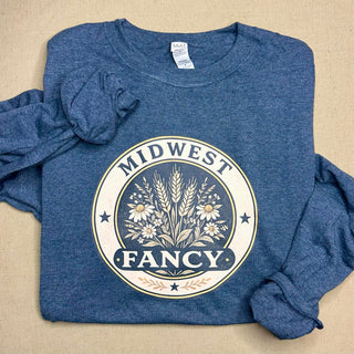 Midwest Fancy Heather Navy Long Sleeve Tee