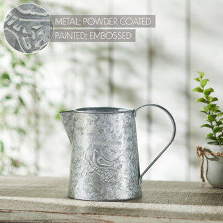 Galvanized Metal Vintage Garden Bird Decorative Pitcher 6.75x8.75x5.5