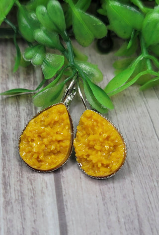 Goldenrod Druzy Teardrop French Lever Earrings