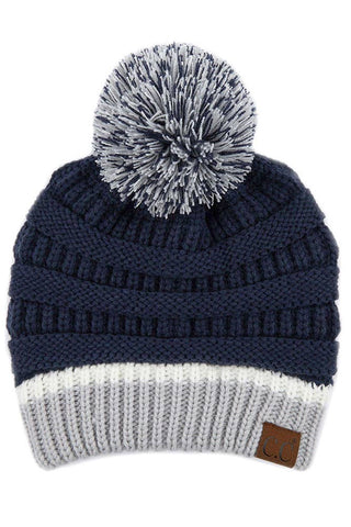 C.C Team Color Ribbed Beanie with Pom Winter Hat