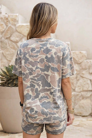 High Waist Camouflage Short Set
