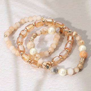 Pearl Natural Stone Faceted Beaded Stretch Bracelet