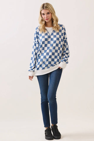 Checkered Print Drop Shoulder Pullover Top