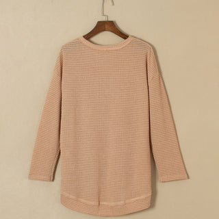 Khaki Waffle Knit High Slits Oversized Top