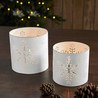 Votive Candle Holder Snowflake Antique White