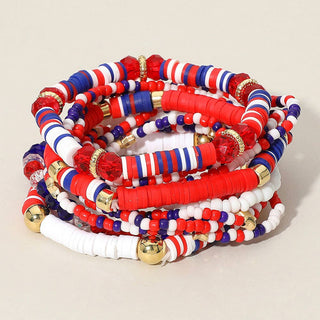 American USA Star Beaded Stretch Multi Bracelet