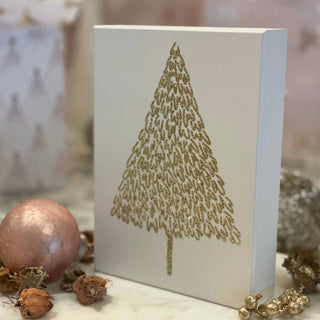 White/Gold Glitter Tree Christmas Box Sign