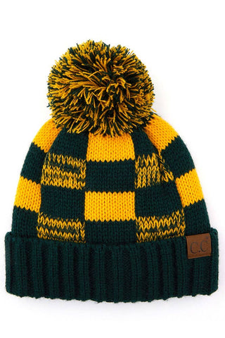 C.C Buffalo Check Team Color Beanie with Pom