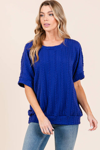 Blue Textured Boxy Knit Top