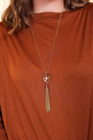 Gold Tassel Necklace with Gemstone