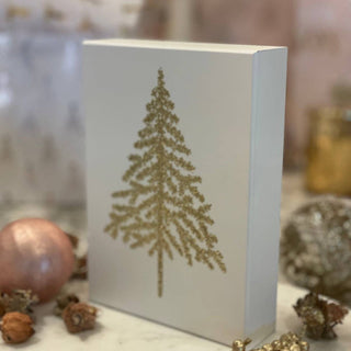 White/Gold Glitter Pine Christmas Box Sign