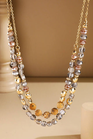 Double Layered Glass & Natural Stone Necklace