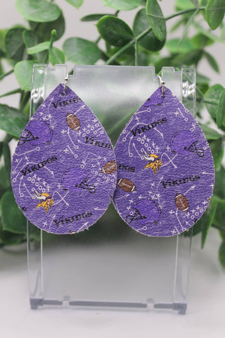 Vkngs Football || Teardrop Faux Leather Earrings || Hypoallergenic