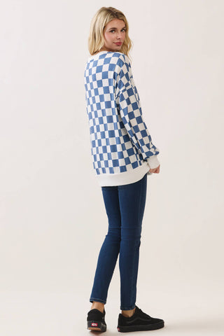 Checkered Print Drop Shoulder Pullover Top