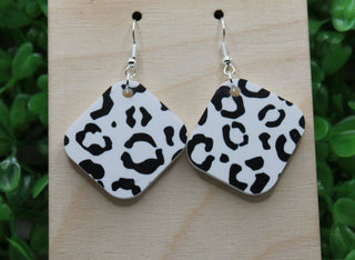 White Leopard Square Dangle Earrings