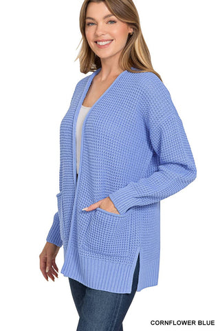 Low Gauge Waffle Open Cardigan Sweater