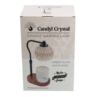 Candle Warmer Lamp - Crystal Glass & Wood Base - Black