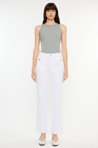 Kan Can High Rise Straight White Jeans
