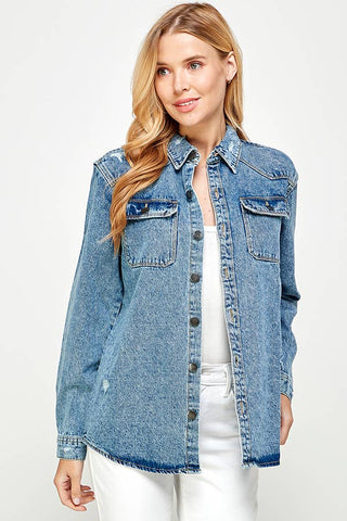 Long Sleeve Ladies Denim Shirts