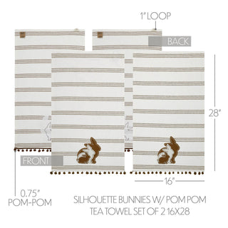 Bunny Hop Silhouette Bunnies w/ Pom Poms Tea Towel