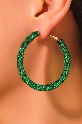 Green Sequin Hoop Earrings