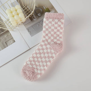 Plaid Checker Pattern Two Tone Fuzzy Socks
