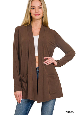 SLOUCHY LIGHTWEIGHT OPEN FRONT POCKET CARDIGAN