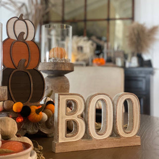 Wooden Carved BOO on Base