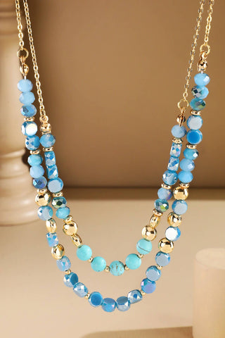 Double Layered Glass & Natural Stone Necklace