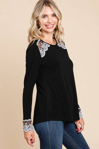 Round-Neck Lace Accent Casual Top