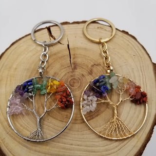 Natural Crushed Stone Crystal Life Tree Keychain