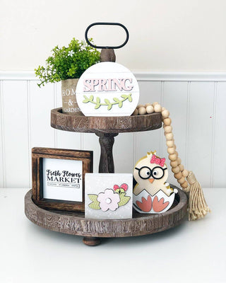 Tray Decor - Home & Garden Burlap Bag & Spring Flowers
