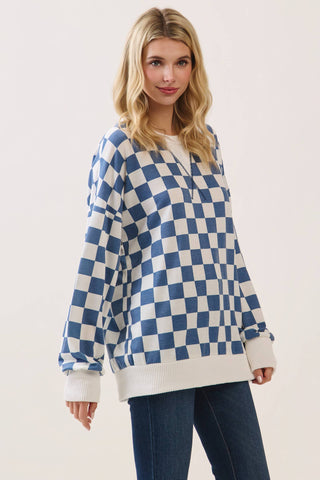 Checkered Print Drop Shoulder Pullover Top