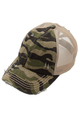 C.C Denim Camouflage with Crossed Elastic Band Pony Cap