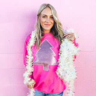 Glitter Pink Christmas Tree Sweatshirt