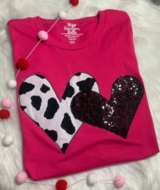 Valentine Cow Heart Embroidered Short Sleeve