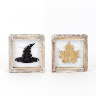 Reversible Witch Hat/Leaf 5x5 Wooden Sign