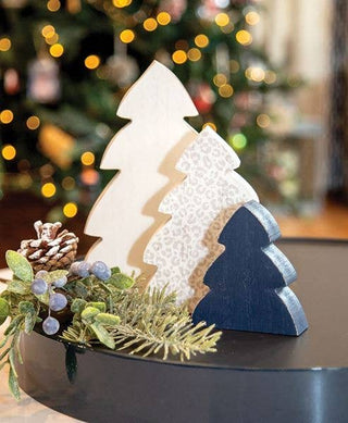 Blue, White, & Leopard Print Chunky Christmas Trees